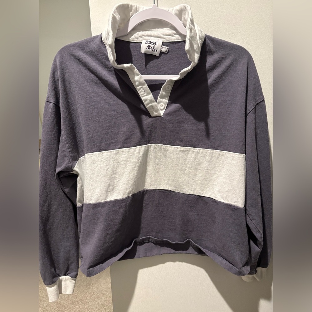 Princess Polly Blue/Grey and White Striped Rugby Shirt